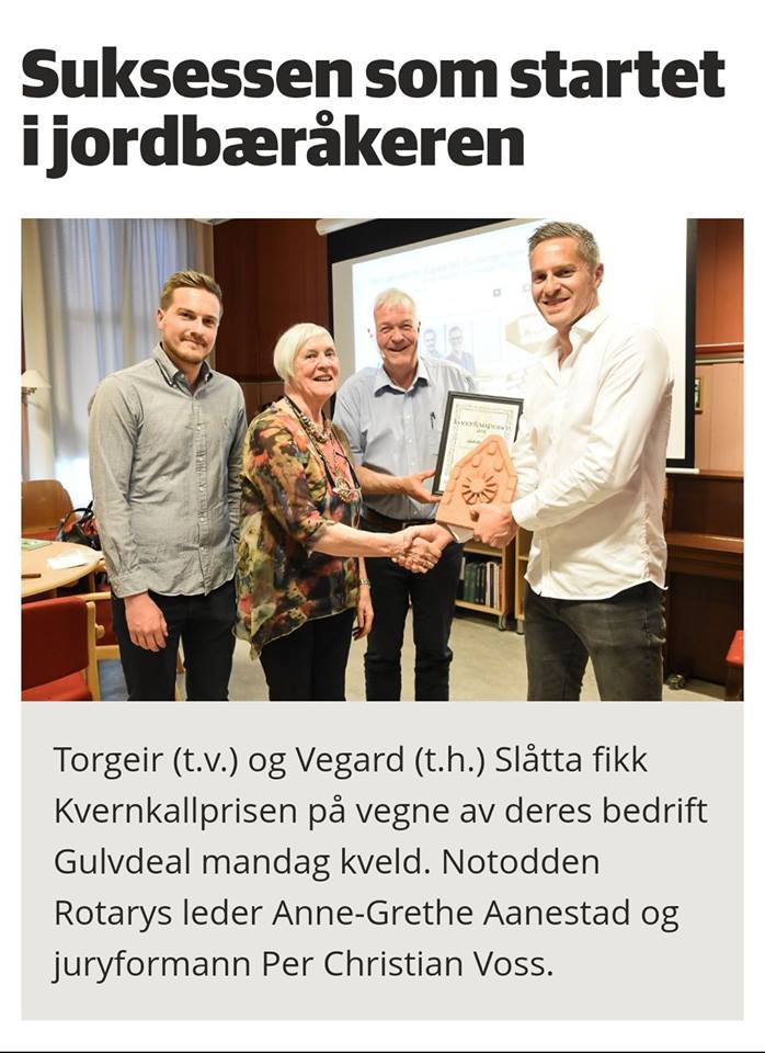 Gulvdeal AS ble tildelt Kvernkallprisen for 2018